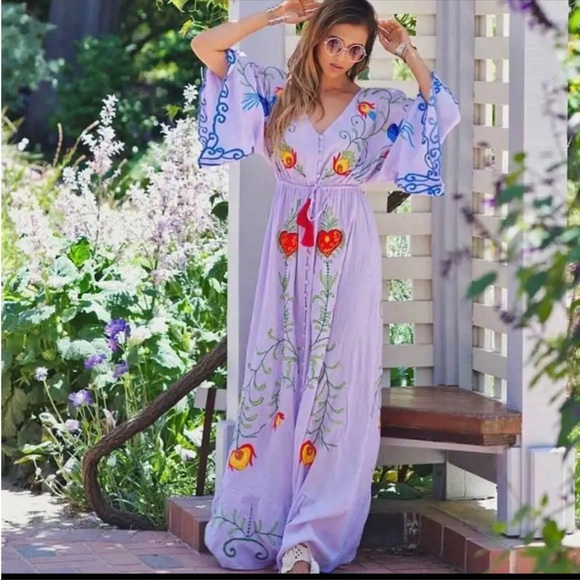 #99. ! 5 STAR Bohemian Kimono Embroidered Maxi Dress - Picture 6 of 10